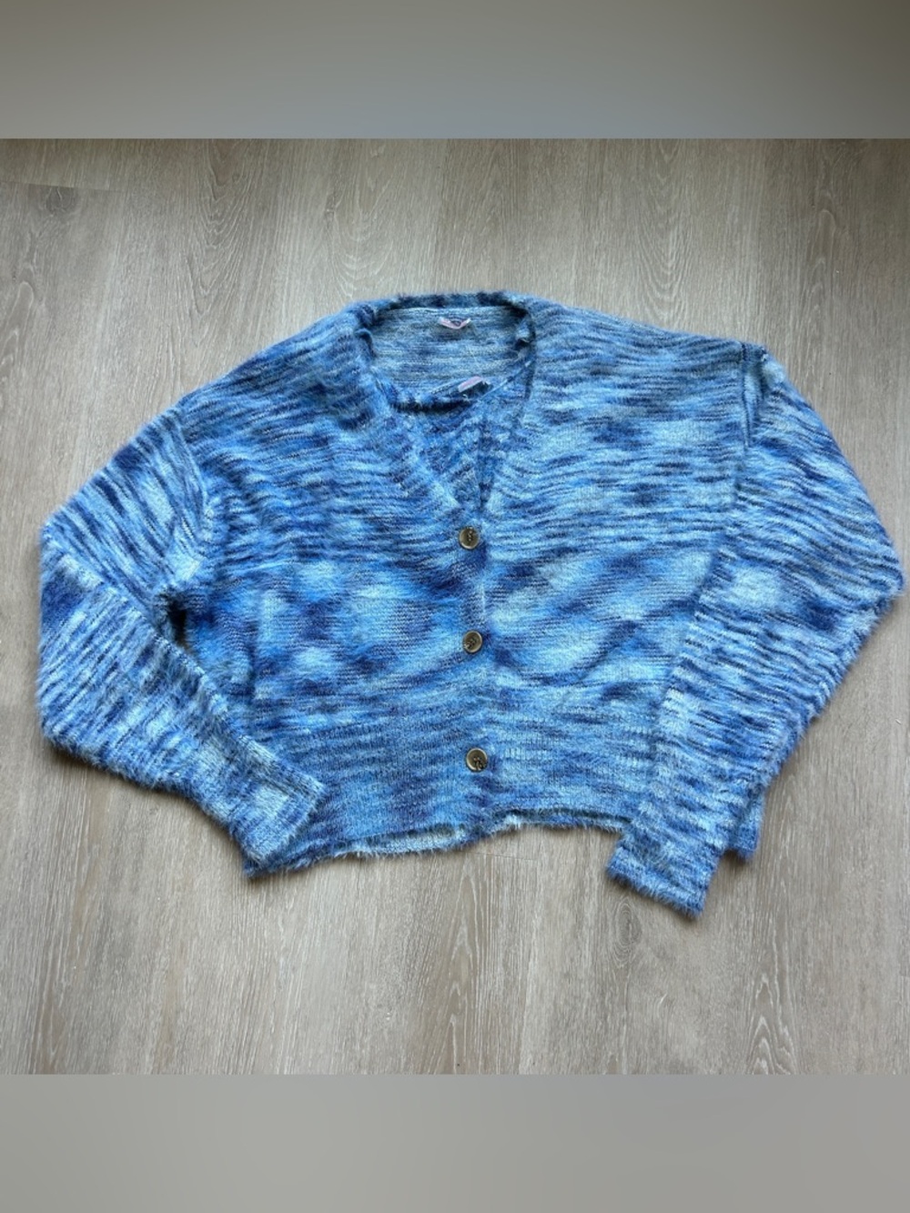 Free People Fuzzy Eyelash Knit Cardigan & Crop Cami Set Blue Marled Size S